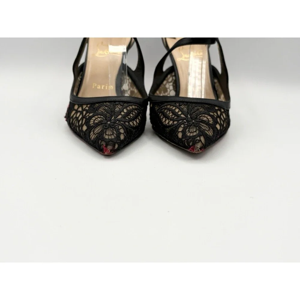 Christian Louboutin Black Leather & Lace Twistissima Pointed Heels Size EU 37.5